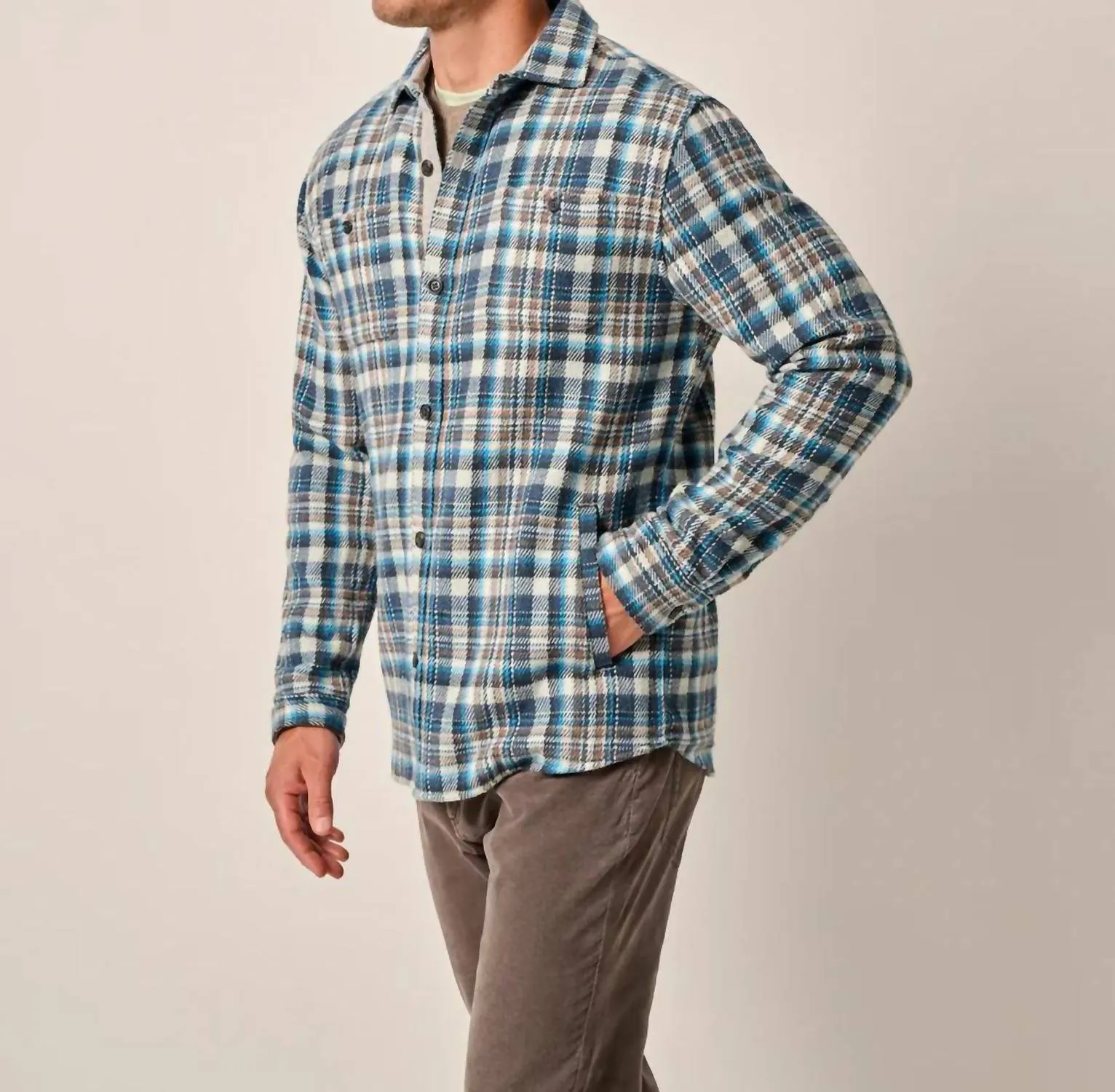 Opry Brushed Twill Flannel Shacket In Blue