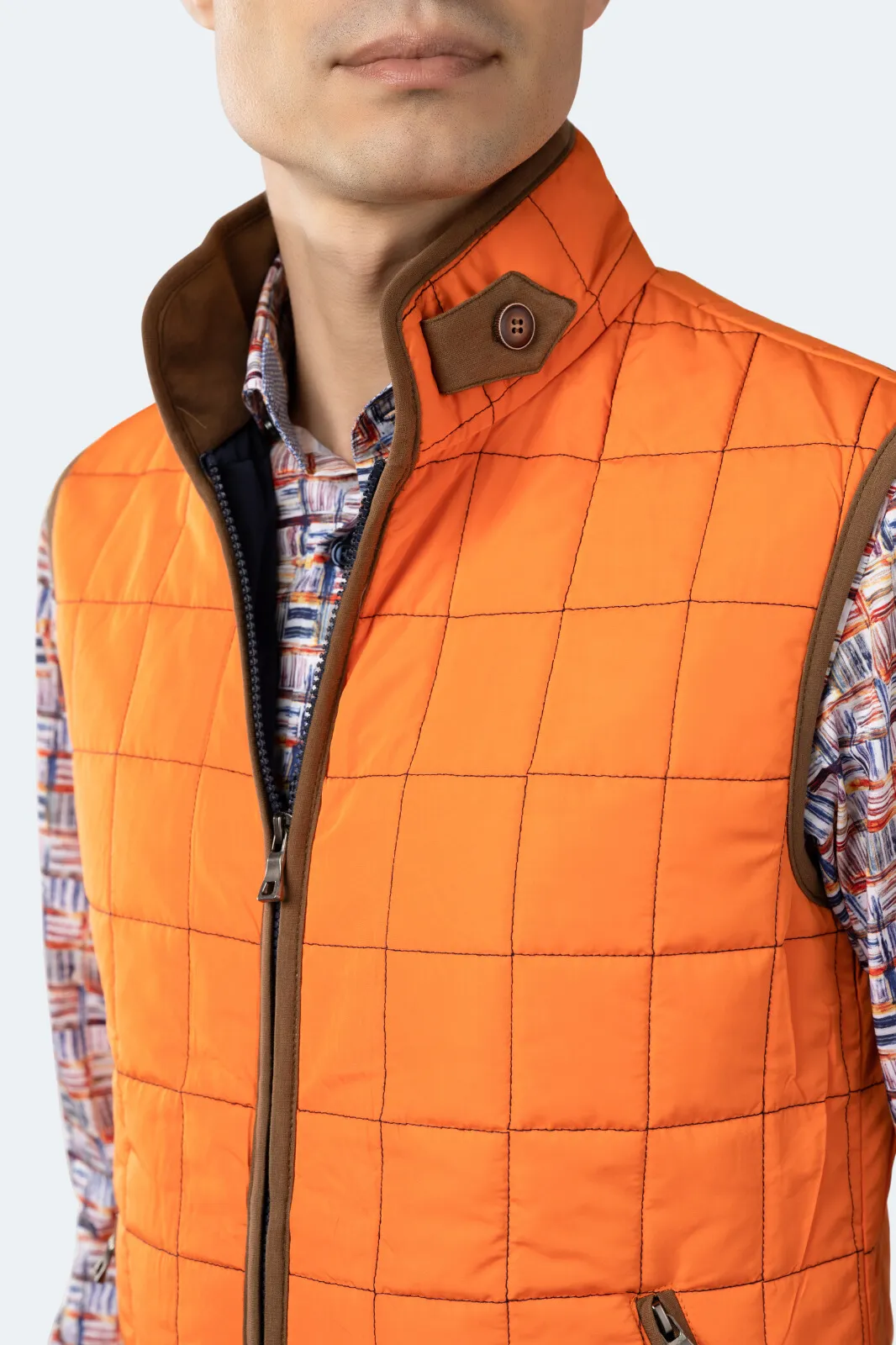 Orange Quilted Zip Up Vest