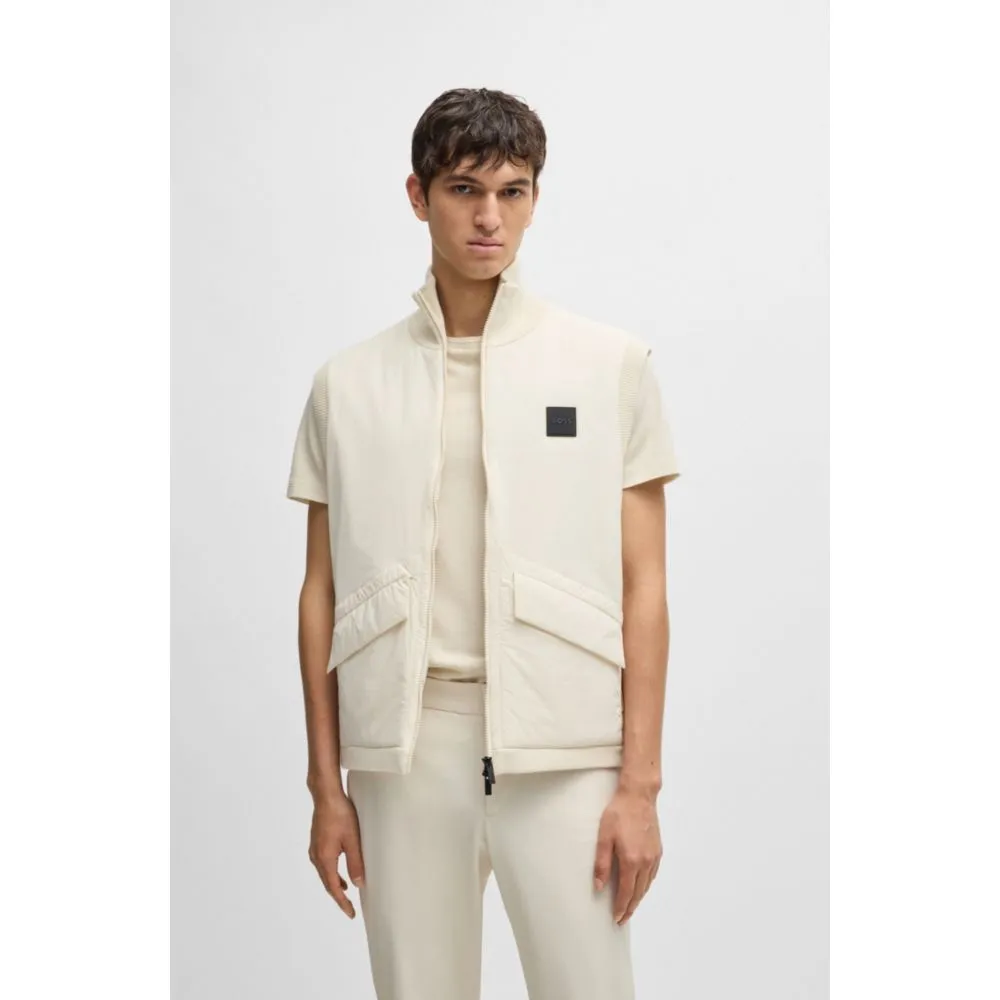 Padded mixed-material gilet with logo badge