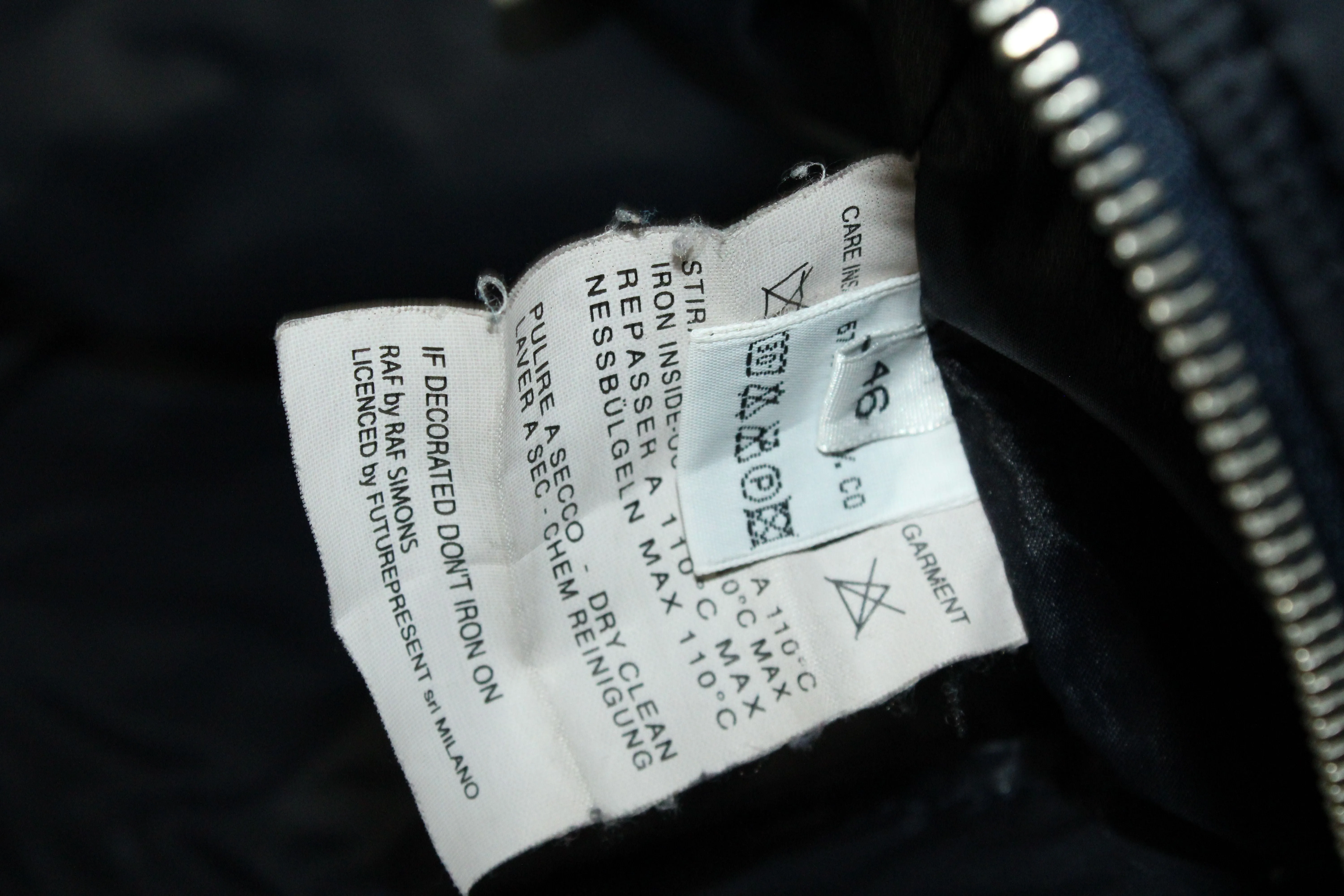 Raf Simons Quilted Bomber Jacket in Navy Blue Polyamide
