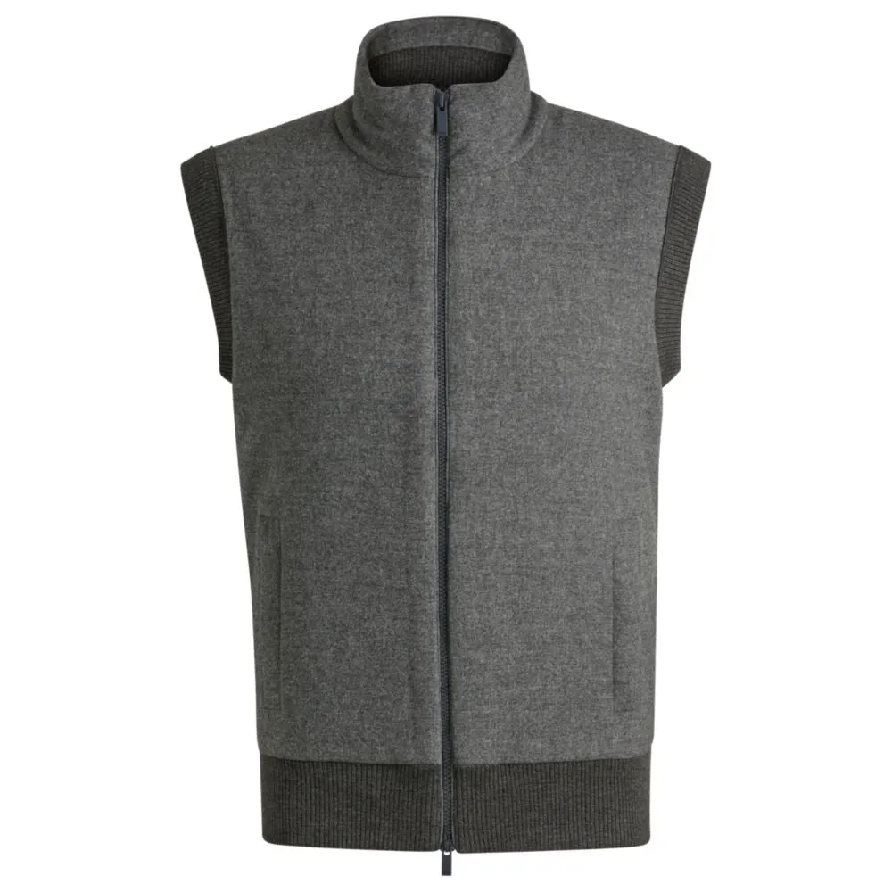 Regular-fit gilet with brushed-flannel front