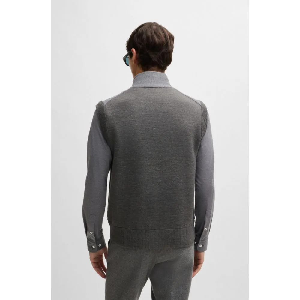 Regular-fit gilet with brushed-flannel front
