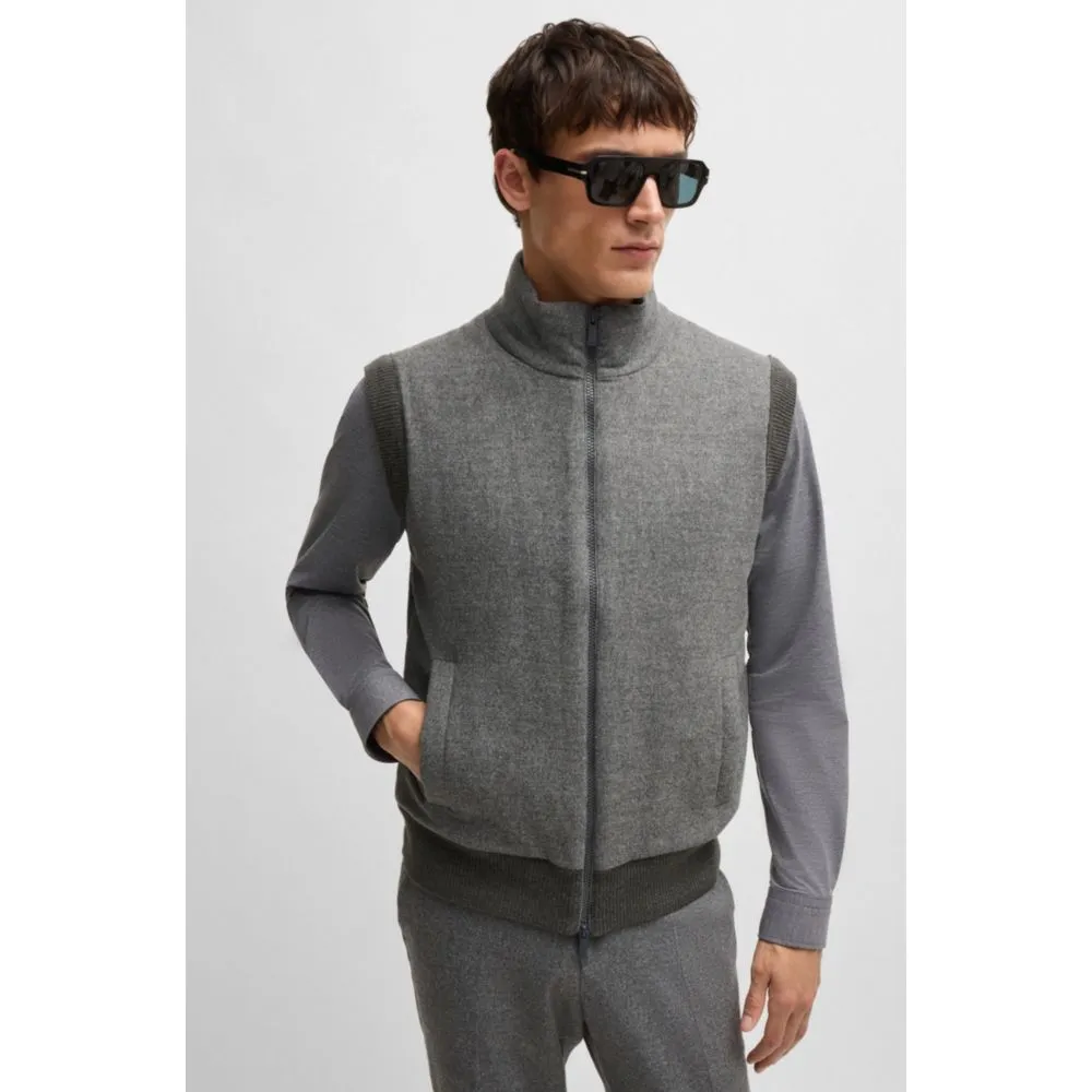 Regular-fit gilet with brushed-flannel front