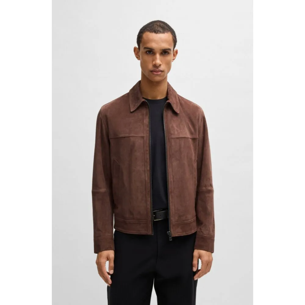 Regular-fit jacket in soft suede with zip front