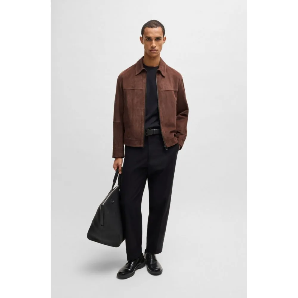 Regular-fit jacket in soft suede with zip front