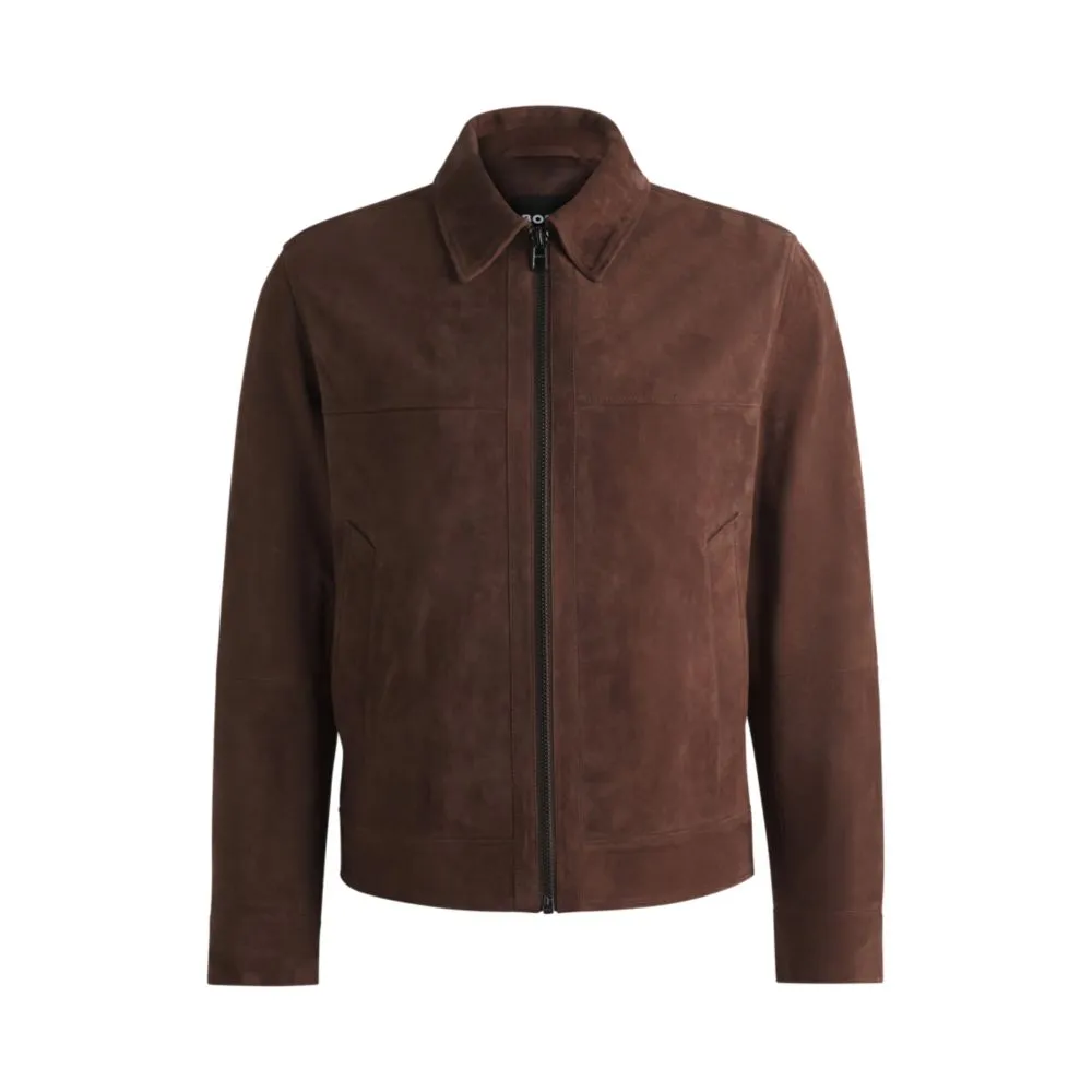 Regular-fit jacket in soft suede with zip front