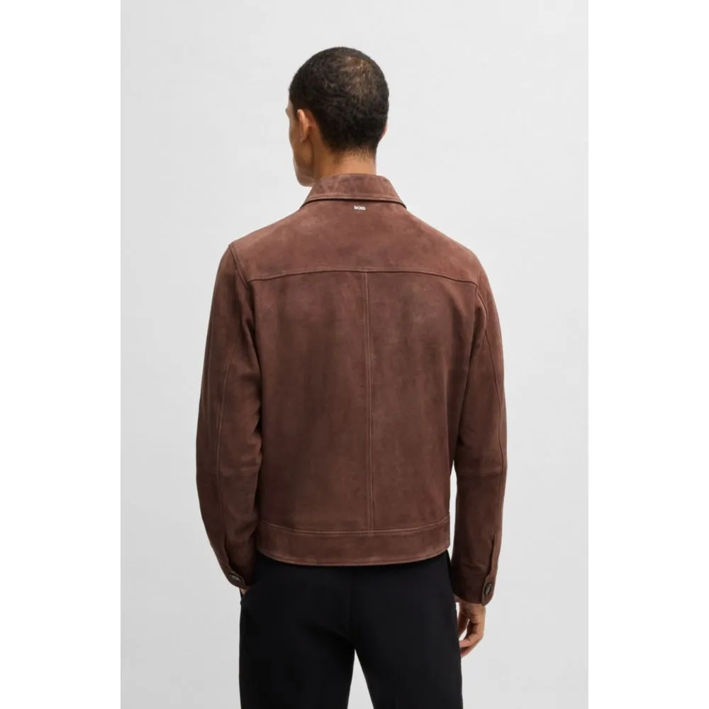Regular-fit jacket in soft suede with zip front