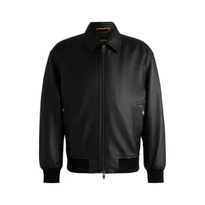 Relaxed-fit bomber jacket in treated leather