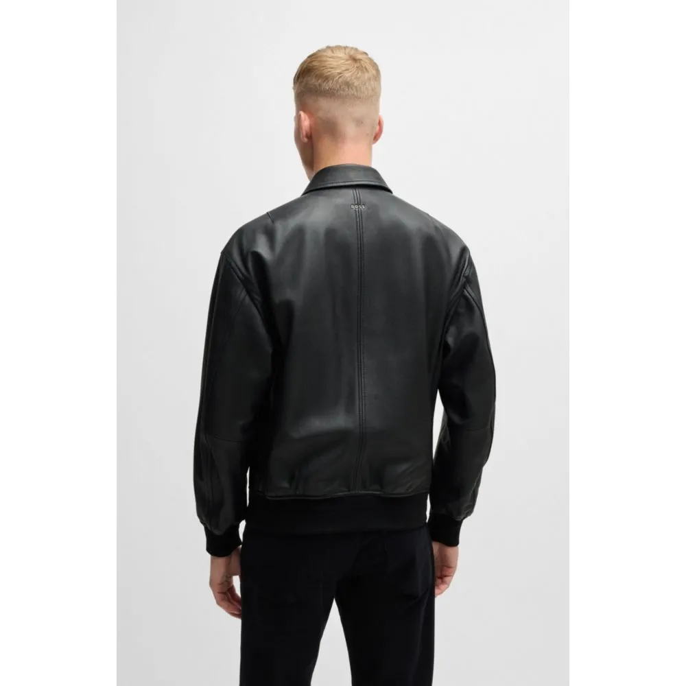 Relaxed-fit bomber jacket in treated leather