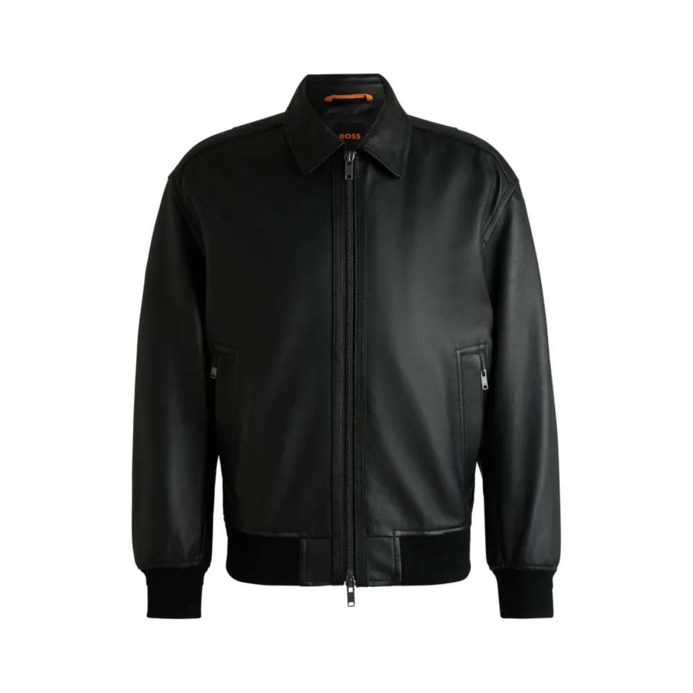 Relaxed-fit bomber jacket in treated leather