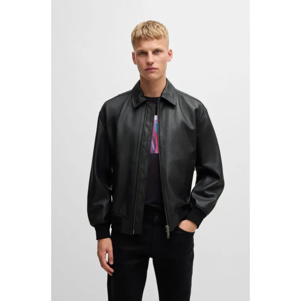 Relaxed-fit bomber jacket in treated leather