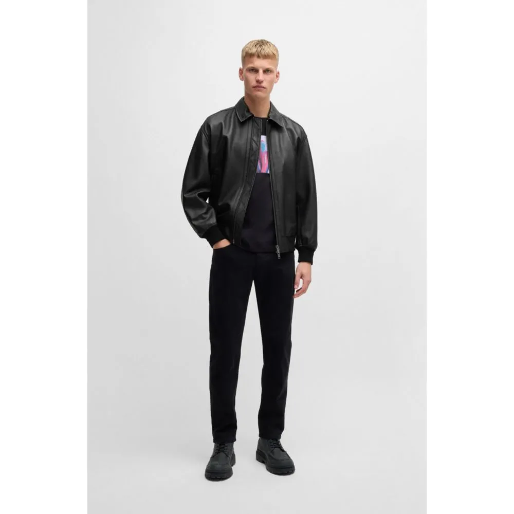 Relaxed-fit bomber jacket in treated leather