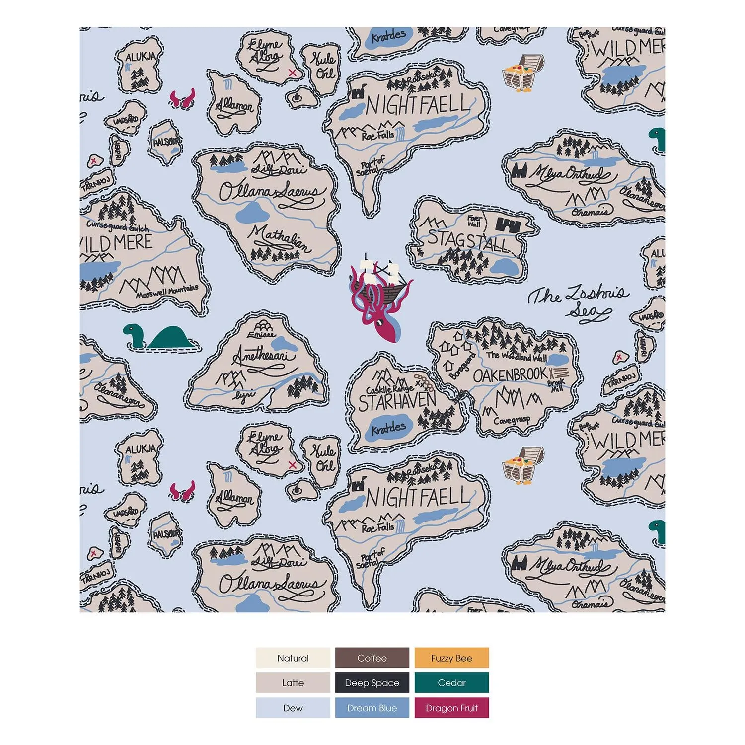 Short Sleeve Pajama Set In Dew Pirate Map