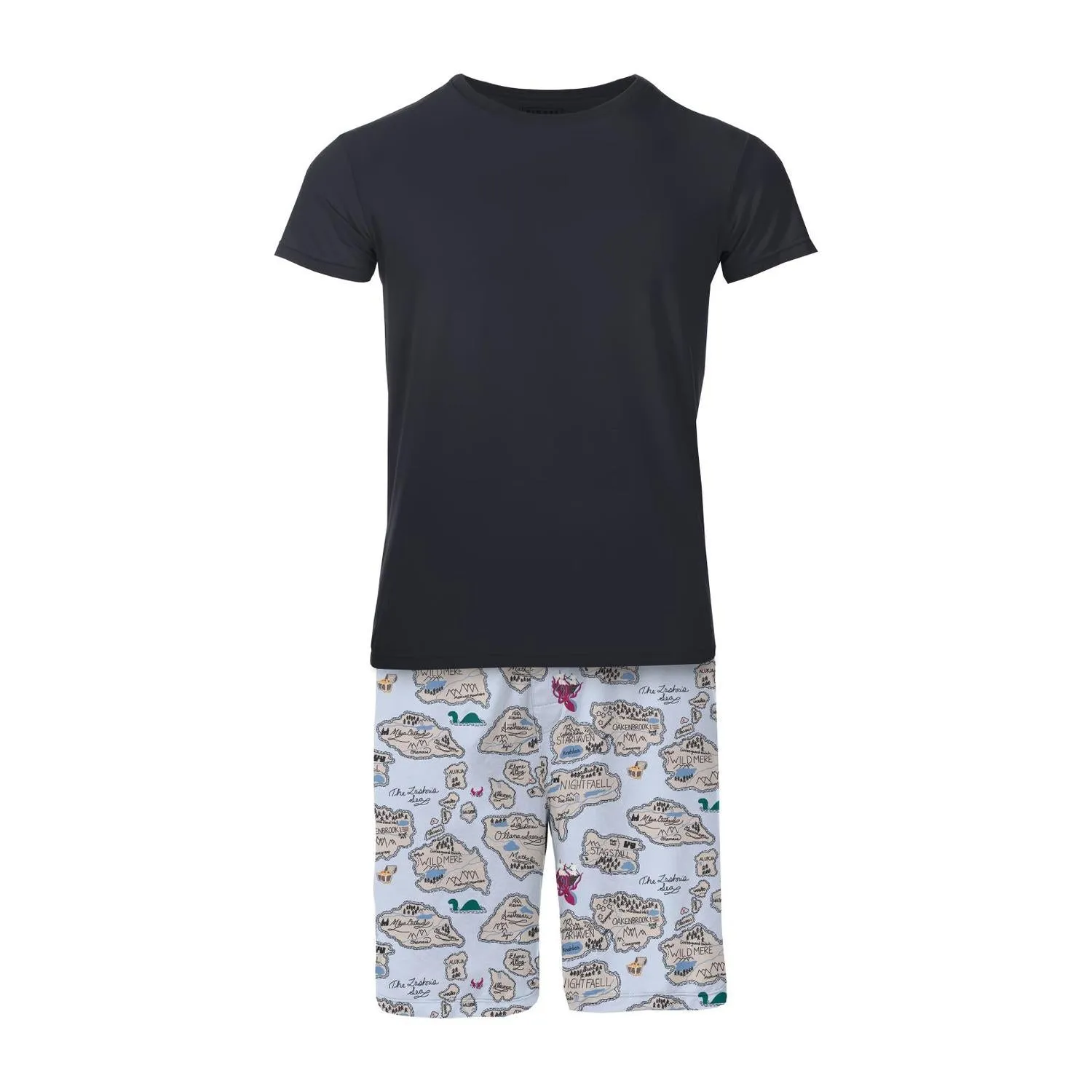 Short Sleeve Pajama Set In Dew Pirate Map