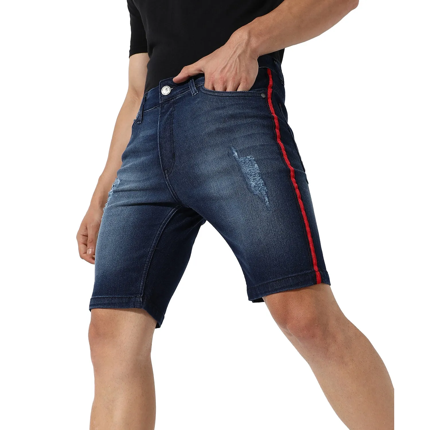 Side-Striped Denim Shorts