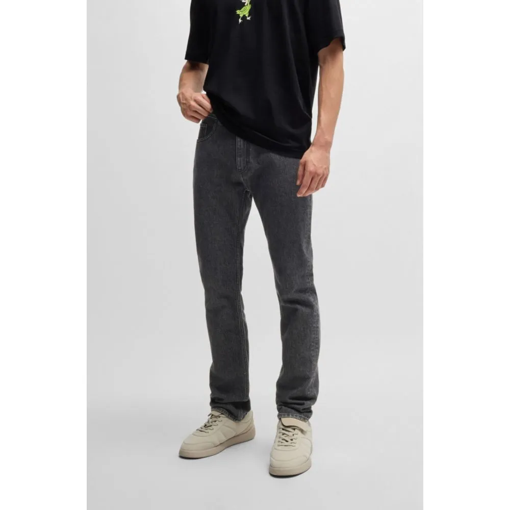 Slim-fit jeans in black stonewashed stretch denim