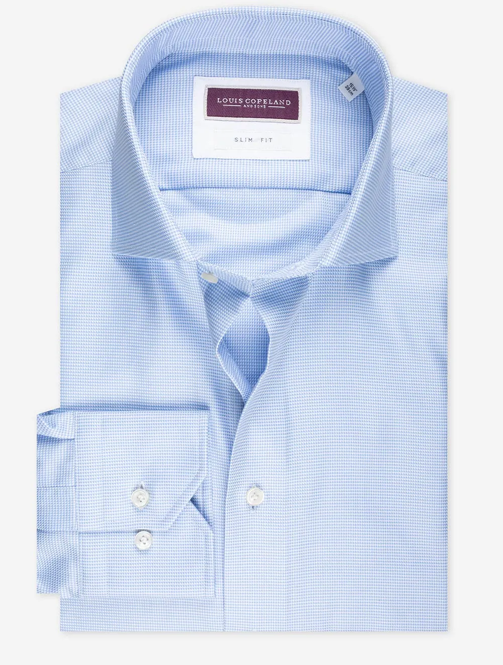 Slim Fit Puppytooth Single Cuff Blue