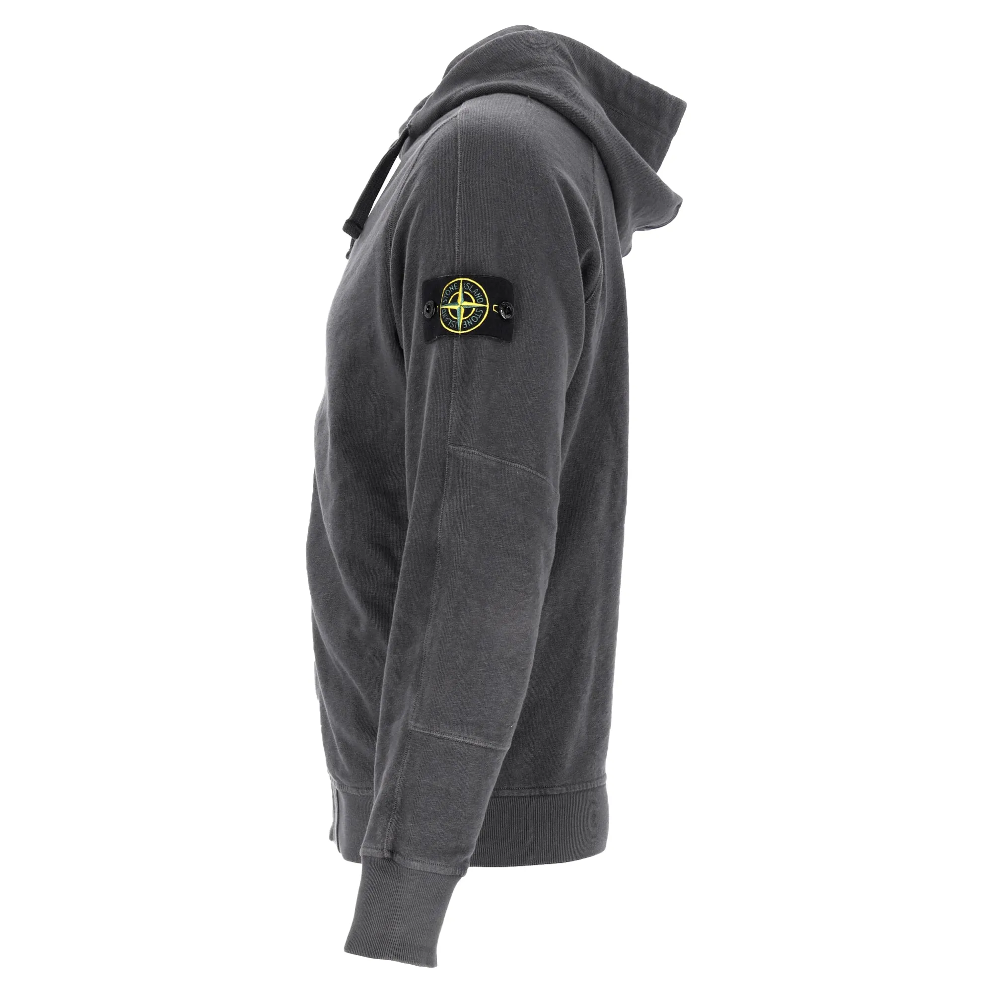 Stone Island Logo Patch Zipped Hoodie in Grey Cotton