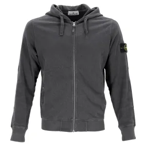 Stone Island Logo Patch Zipped Hoodie in Grey Cotton