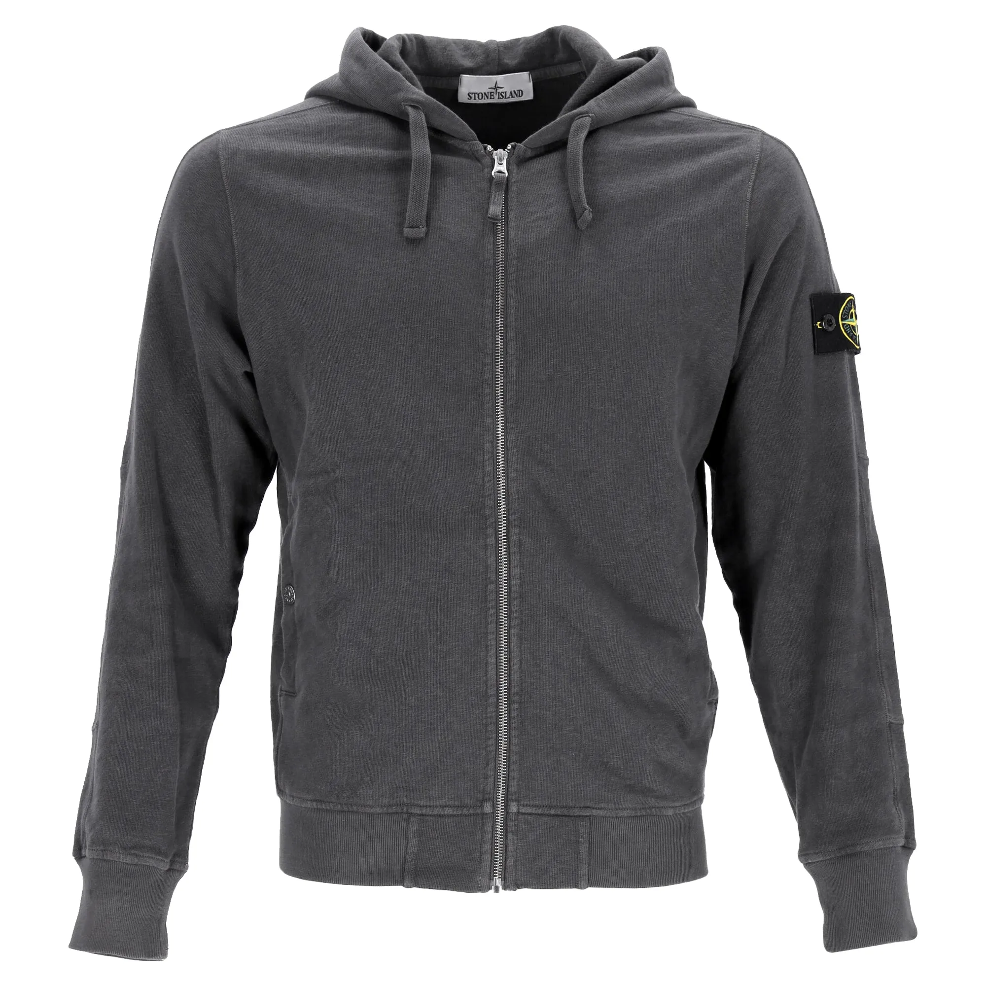 Stone Island Logo Patch Zipped Hoodie in Grey Cotton