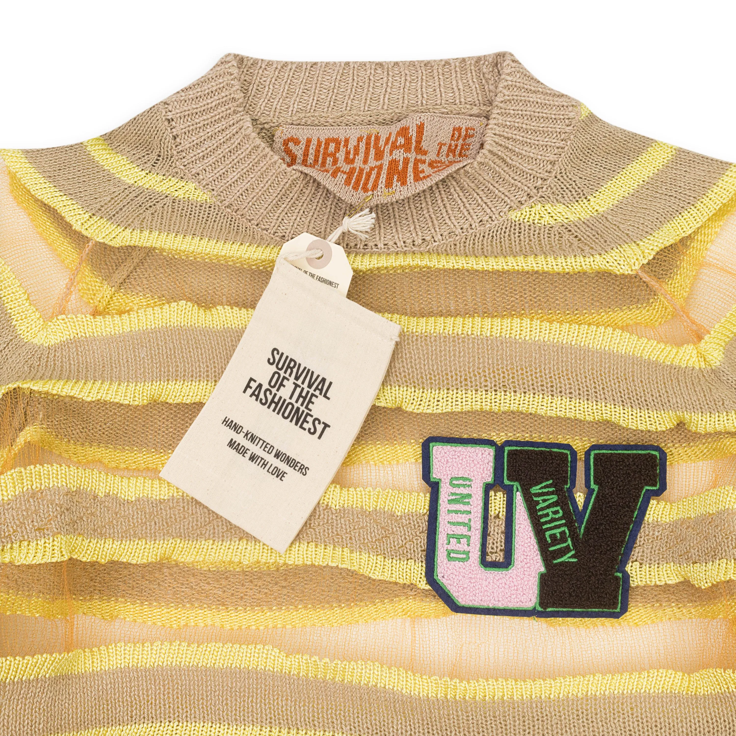 SURVIVAL OF THE FASHIONEST ORANGE SKIN STRIPES YELLOW SWEATER