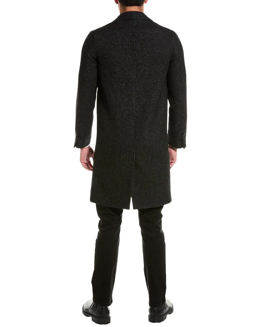 The Kooples Leather -Trim Wool-Blend Coat