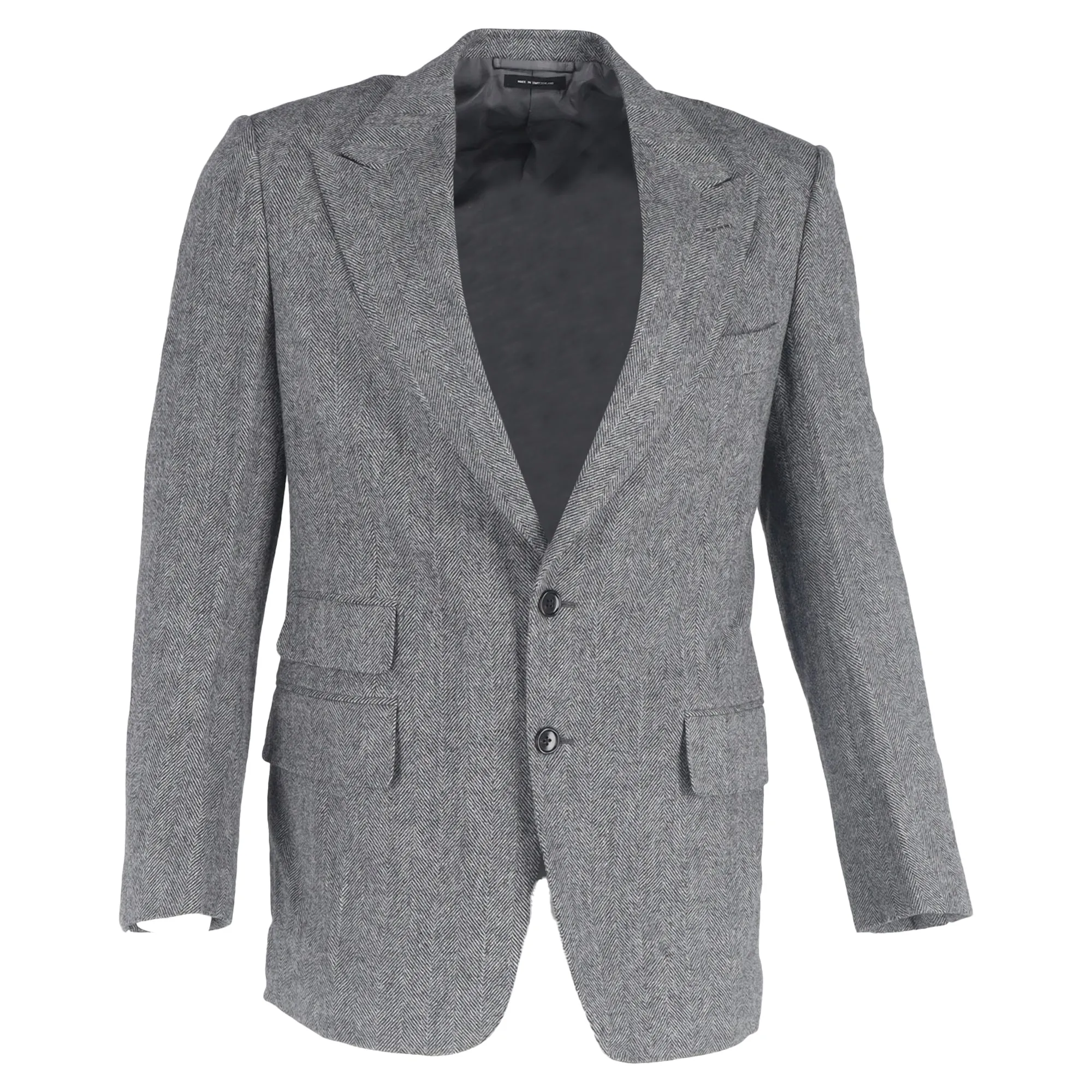 Tom Ford Herringbone Single-Breasted Blazer with Pockets in Grey Wool