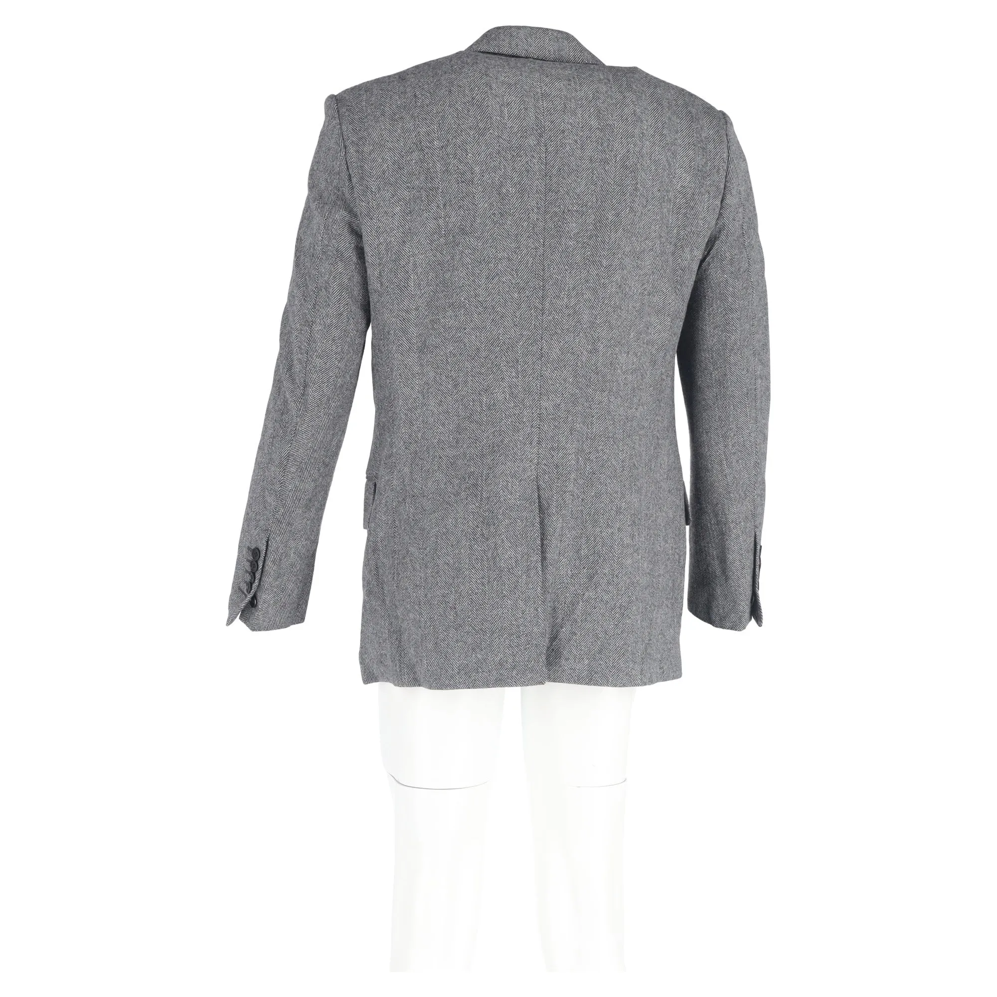 Tom Ford Herringbone Single-Breasted Blazer with Pockets in Grey Wool