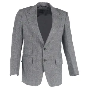 Tom Ford Herringbone Single-Breasted Blazer with Pockets in Grey Wool
