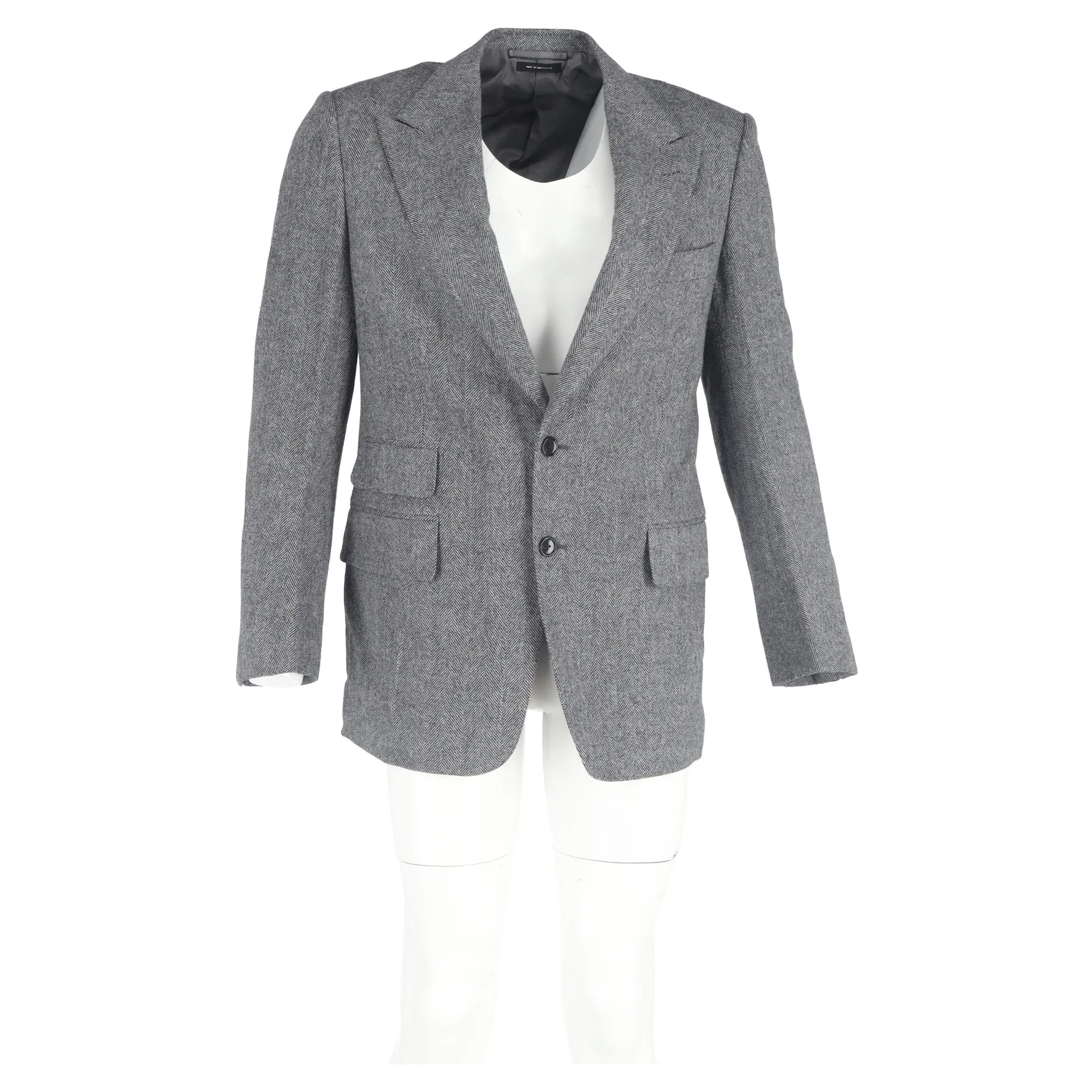 Tom Ford Herringbone Single-Breasted Blazer with Pockets in Grey Wool