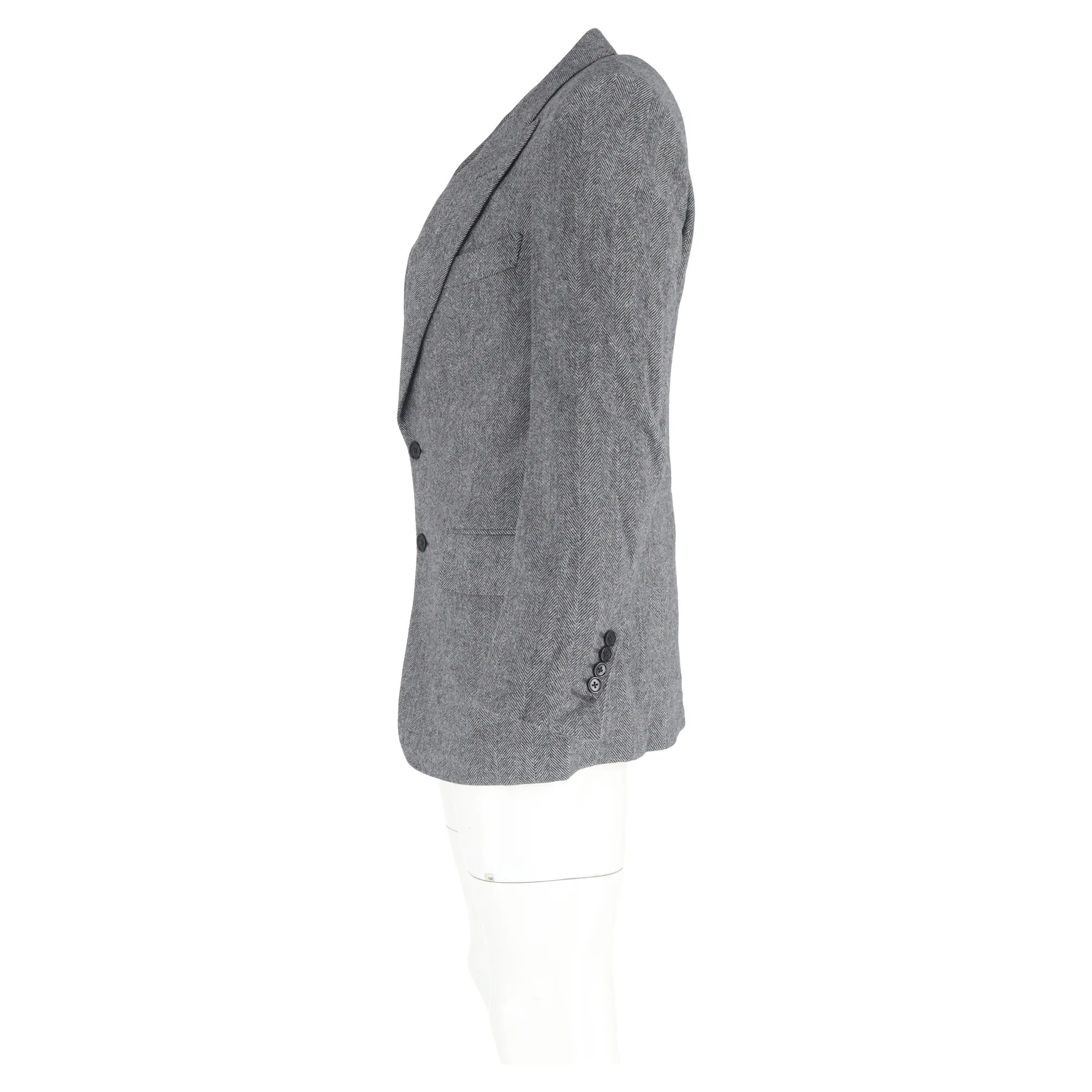 Tom Ford Herringbone Single-Breasted Blazer with Pockets in Grey Wool