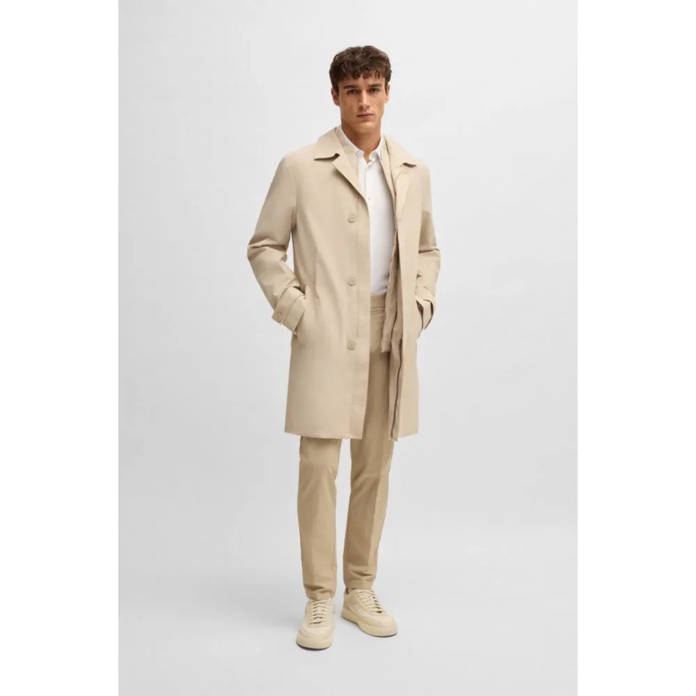 Travel-friendly stretch-softshell coat with detachable inner gilet