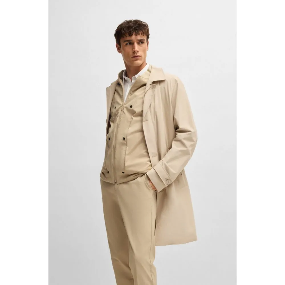 Travel-friendly stretch-softshell coat with detachable inner gilet