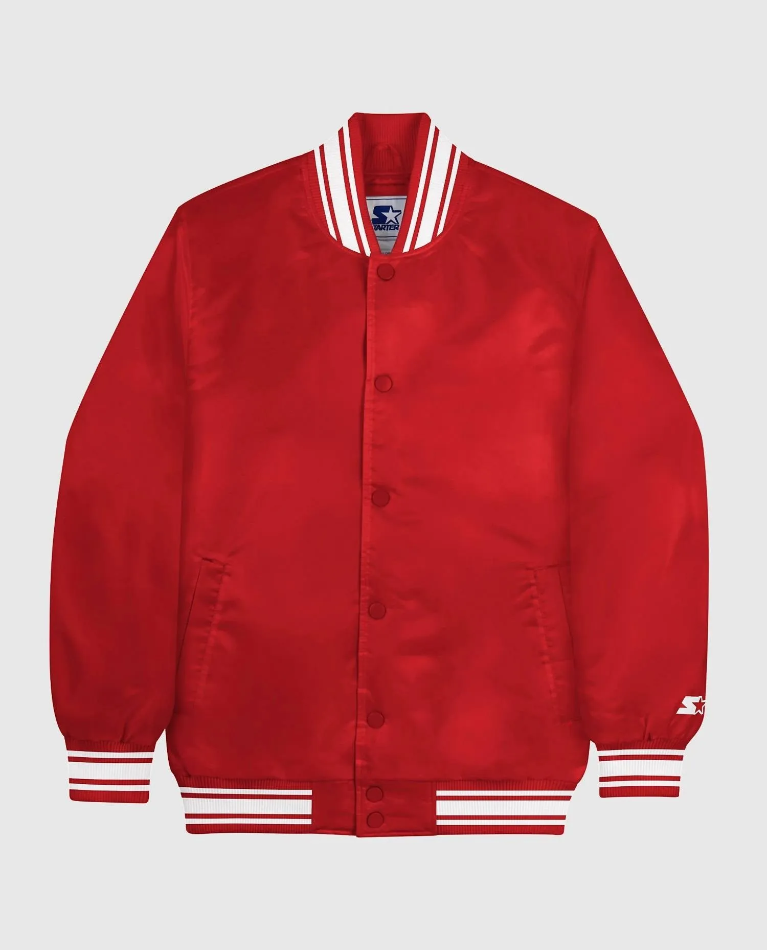 Unisex Locker Room Full Snap Satin Jacket In Red