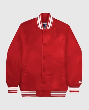 Unisex Locker Room Full Snap Satin Jacket In Red