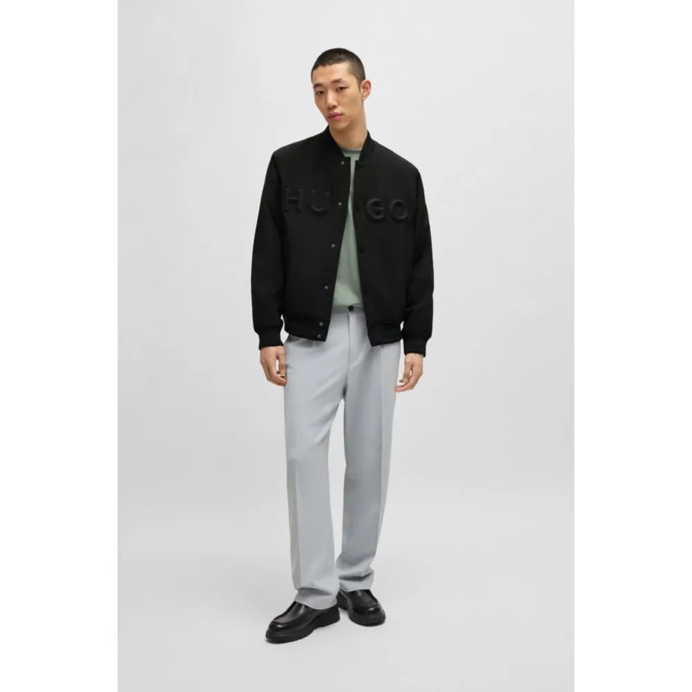 Water-repellent bomber jacket with rubberized logo