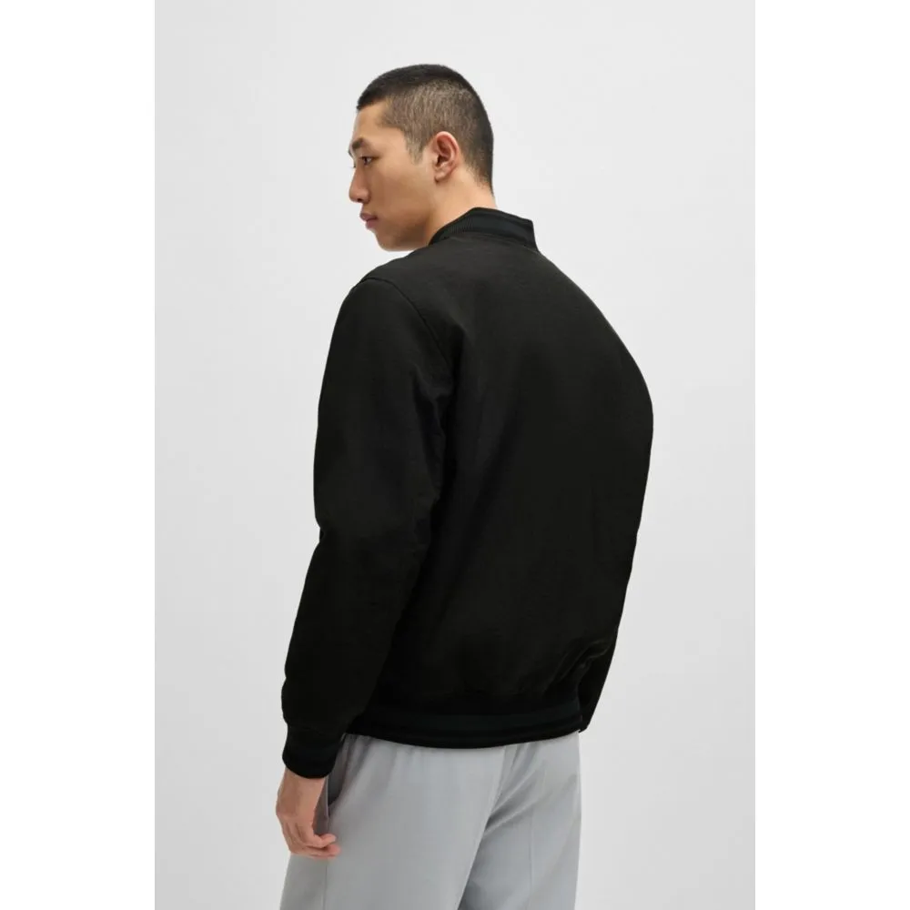 Water-repellent bomber jacket with rubberized logo