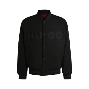 Water-repellent bomber jacket with rubberized logo