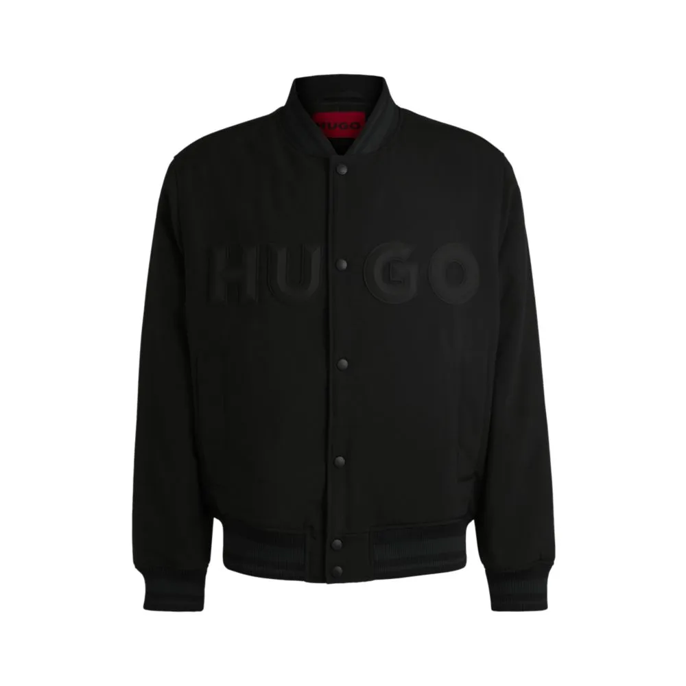 Water-repellent bomber jacket with rubberized logo