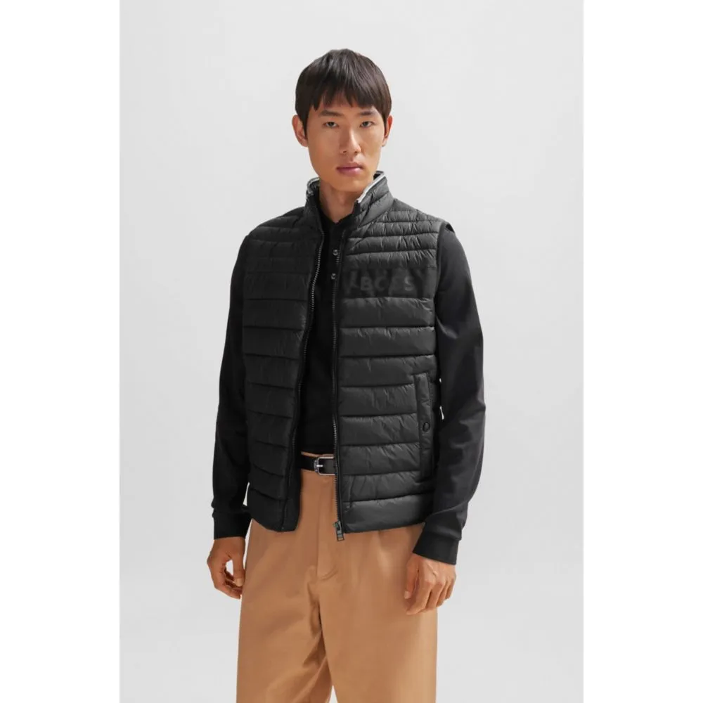 Water-repellent padded gilet with 3D logo tape