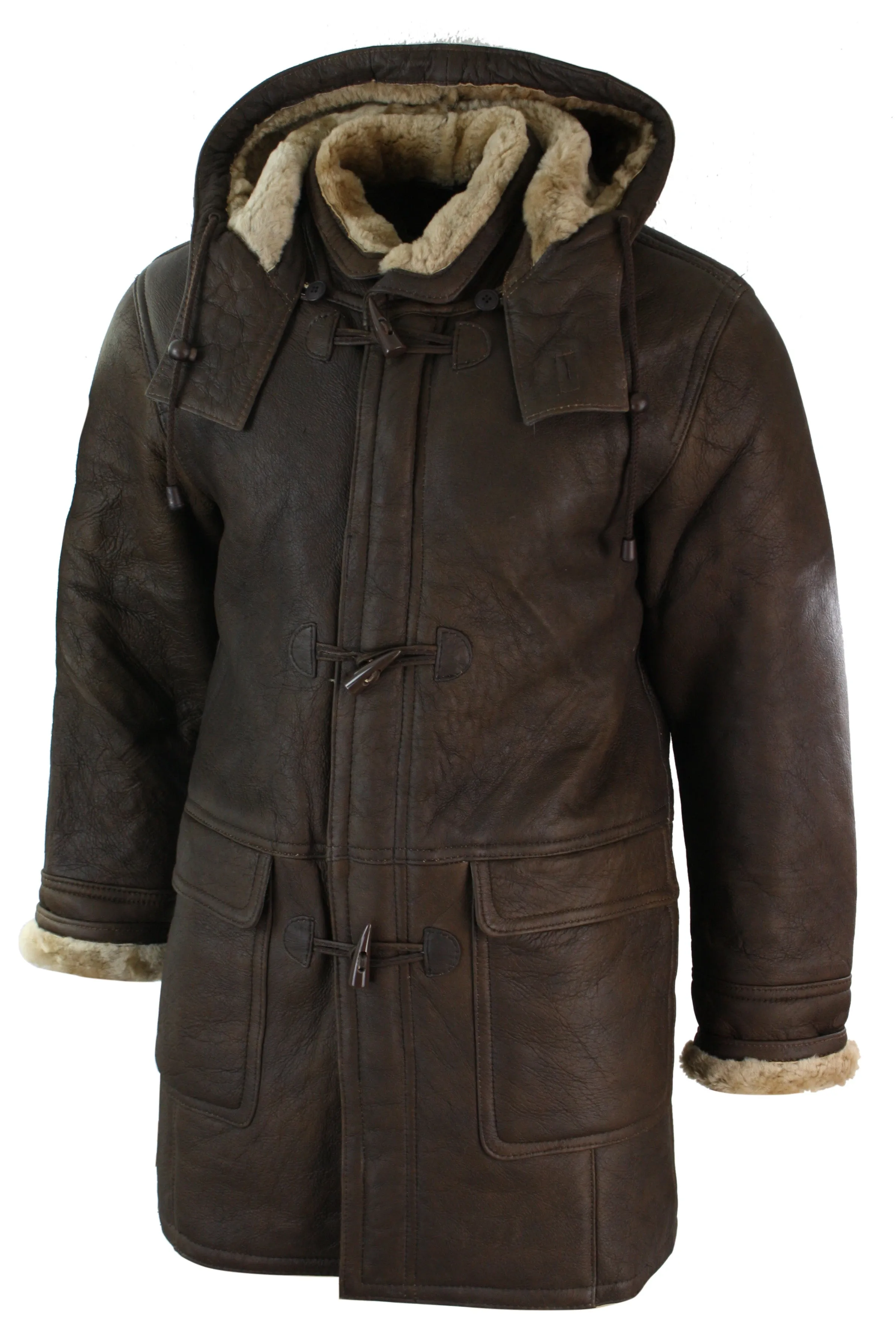 Winter Sheepskin Duffle Safari Jacket Hood