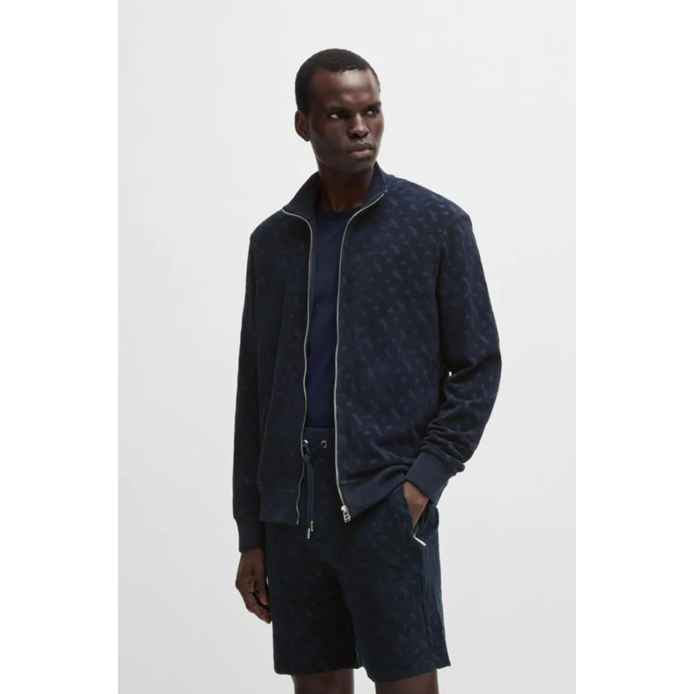 Zip-up sweatshirt in cotton with tonal monograms