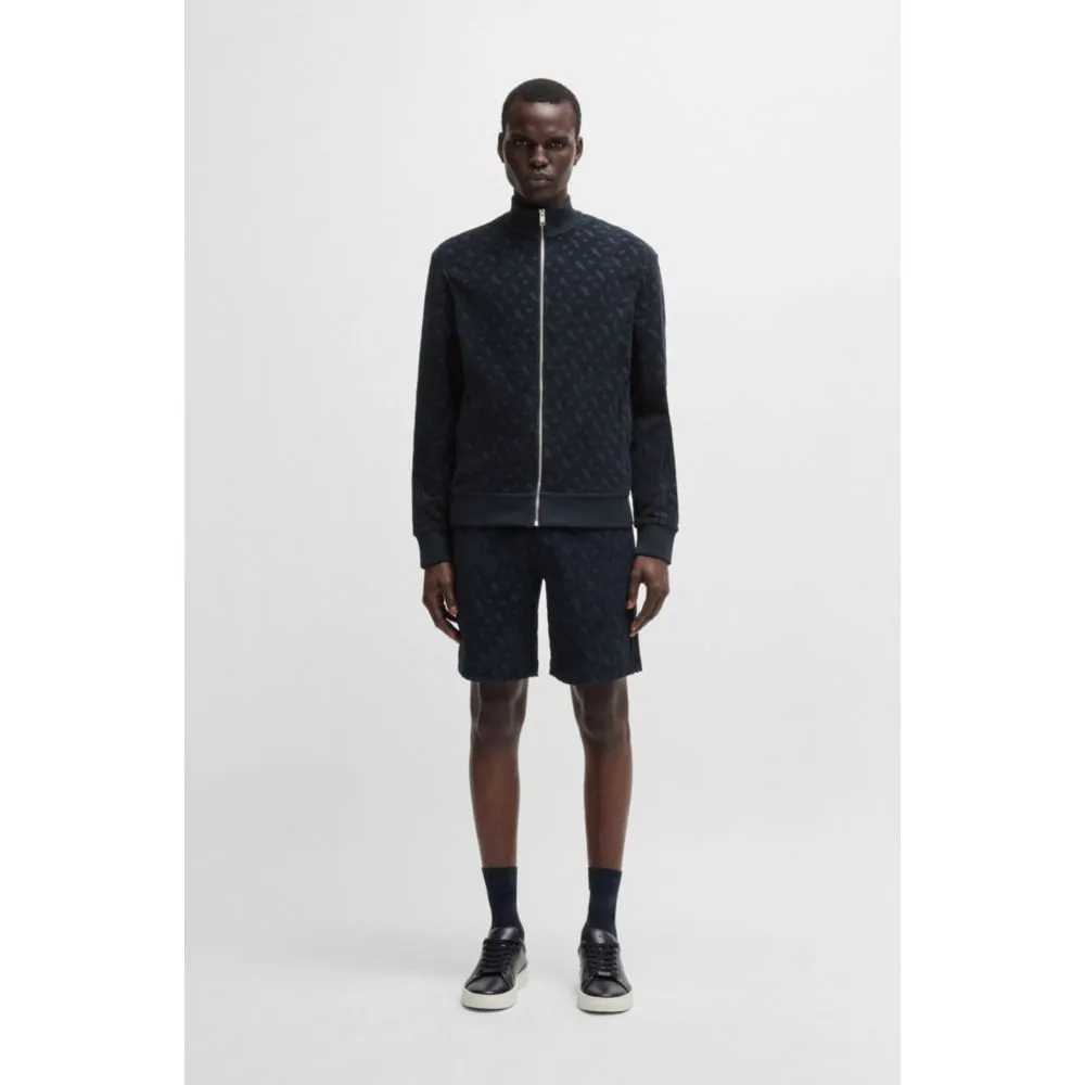 Zip-up sweatshirt in cotton with tonal monograms